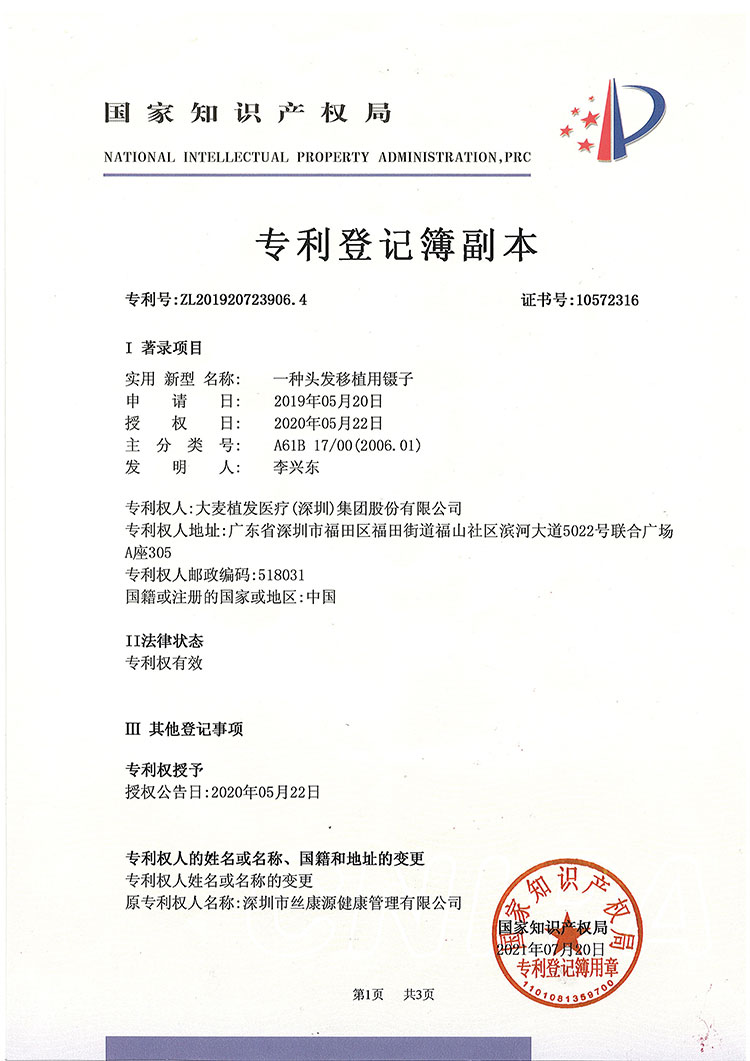 2019 Patent Certificate